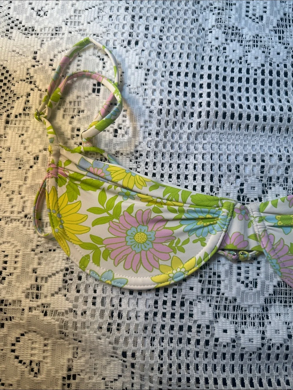 Frankie's Bikinis Ziggy Bikini Top in the Secret Garden Floral print